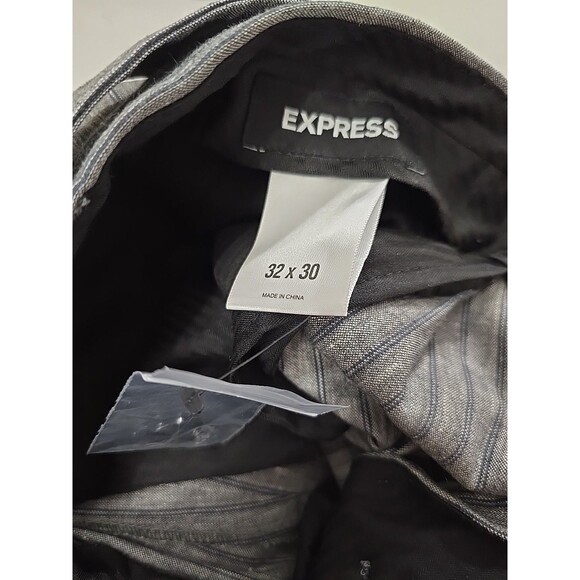 Express Career Unisex Ankle Pants 36x25 Striped Gray Belted Linen Blend Stretch - Picture 6 of 8